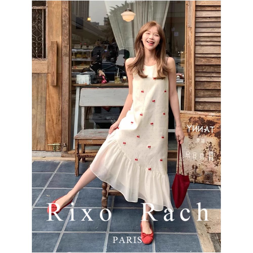 Rixo Rach French style sleeveless halter top dress for women 2025 summer style patchwork ruffle maxi dress image 0