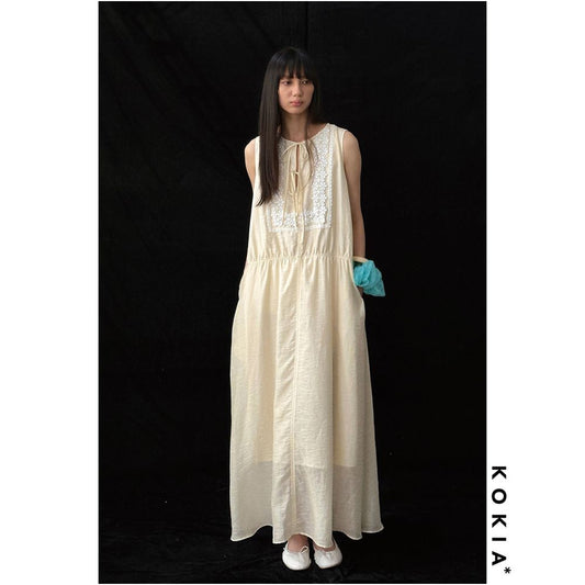 ASAYA6482 – Vintage Lace Panel Maxi Dress 🤍🖤