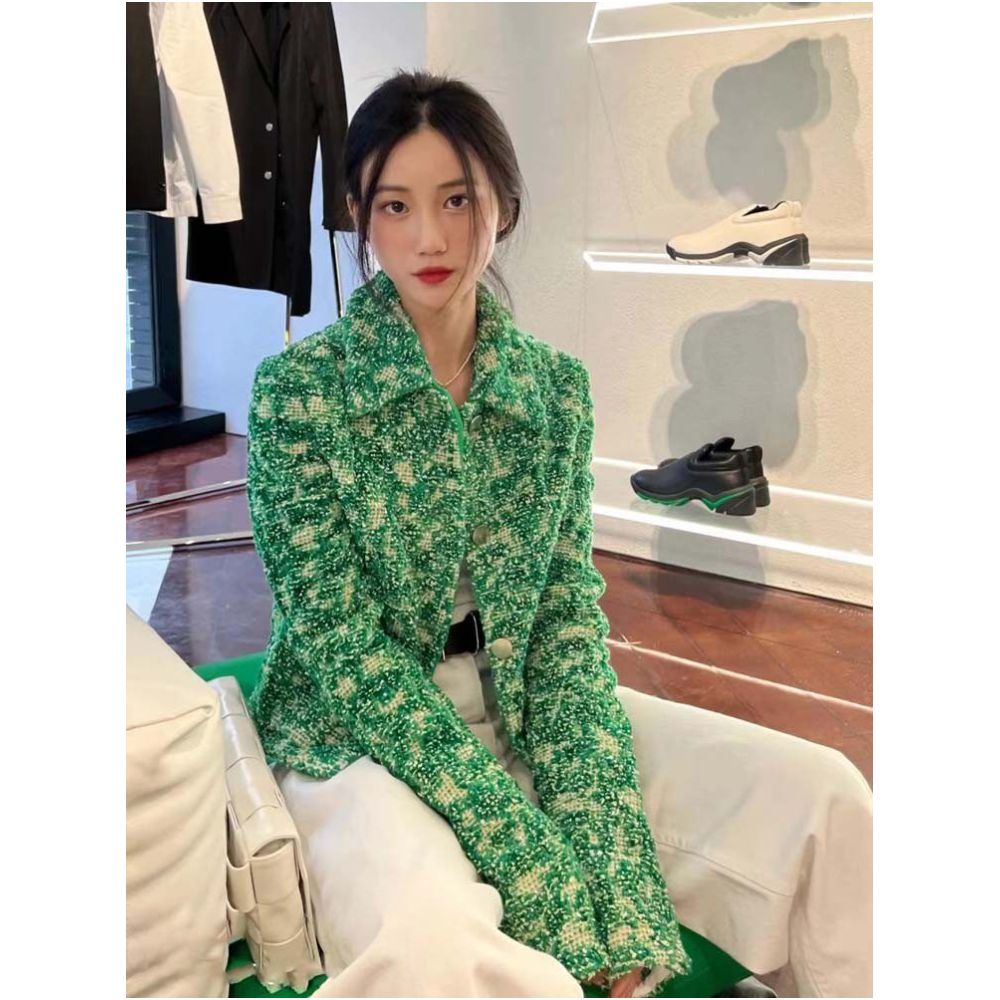 ASAYA6489 – Emerald Tweed Chic Jacket 💚✨