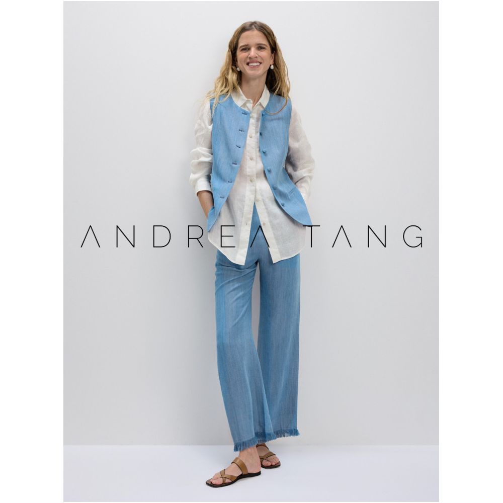 Andrea Tang Vest Set DEBORAH Tencel Denim Crew Neck Slim Waist Vest with Tassel Pants image 1