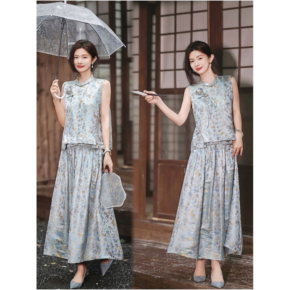 Zhao Daxi In Stock Intangible Cultural Heritage Line Koi Brocade Set Silk Woven Set 2025 Top Skirt image 1