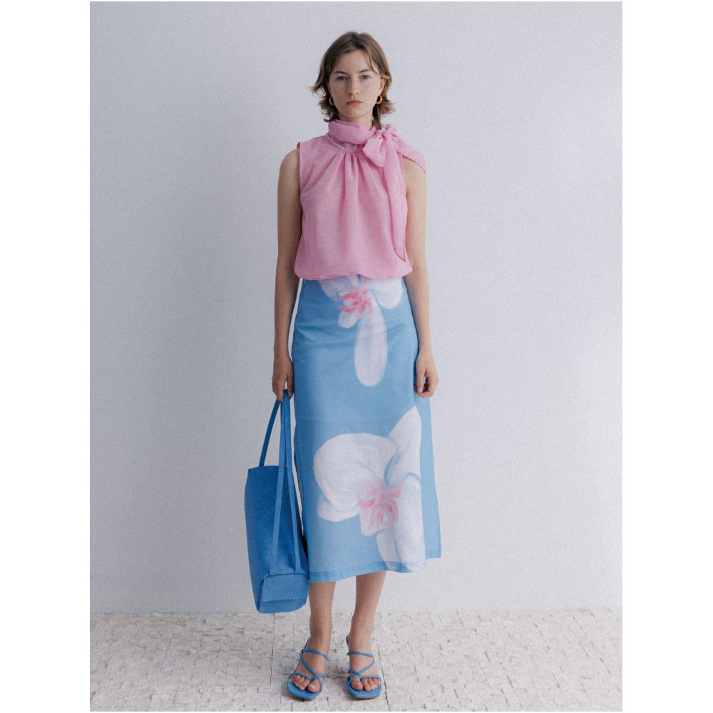 SOTHEMOS 25SS Butterfly Orchid Exclusive Original Design Printed Wrinkle Resistant Linen Biscuit High Waisted Midi Skirt image 2
