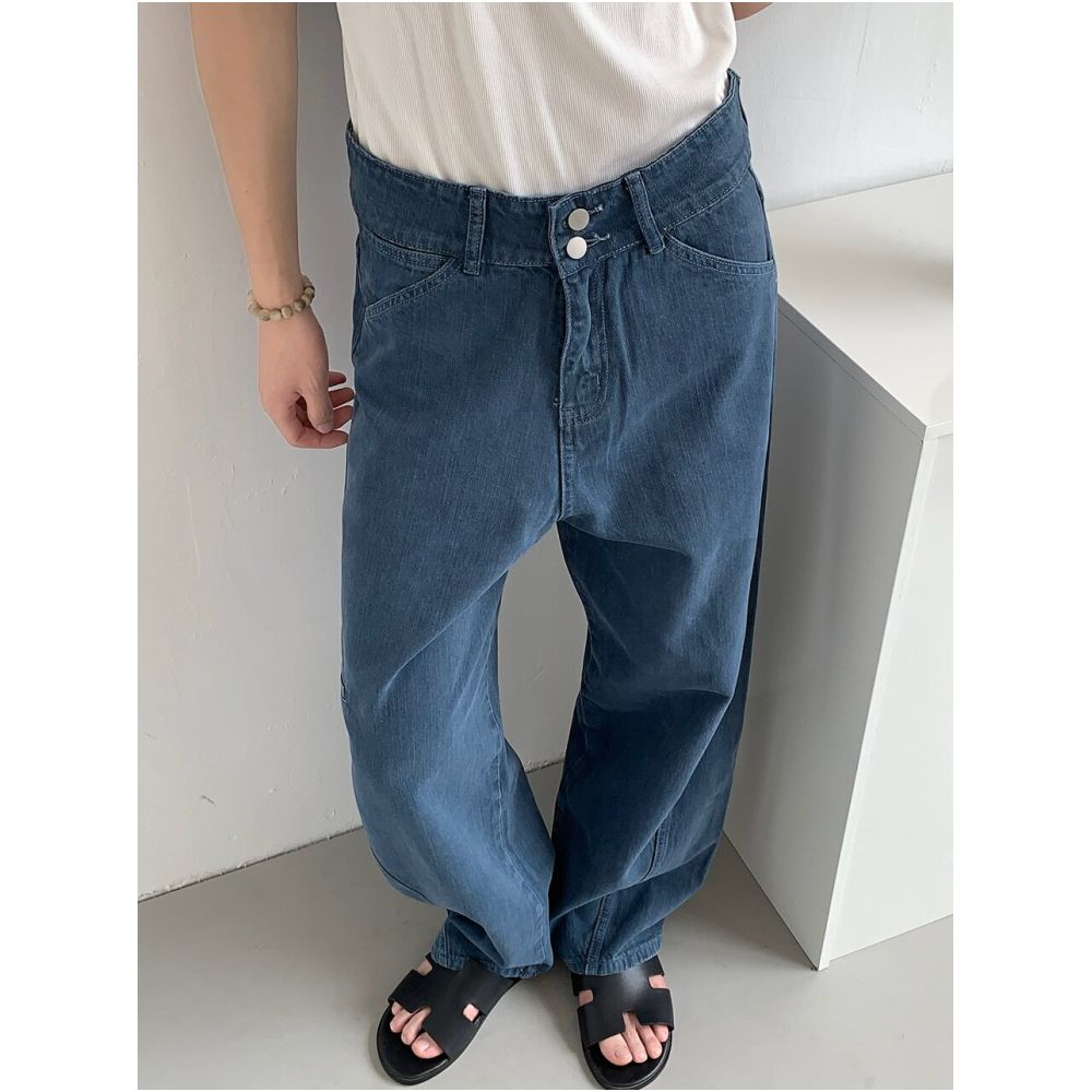 Kwon il Korean style niche design denim vest suit for men high end straight leg washed trousers wide leg style image 2