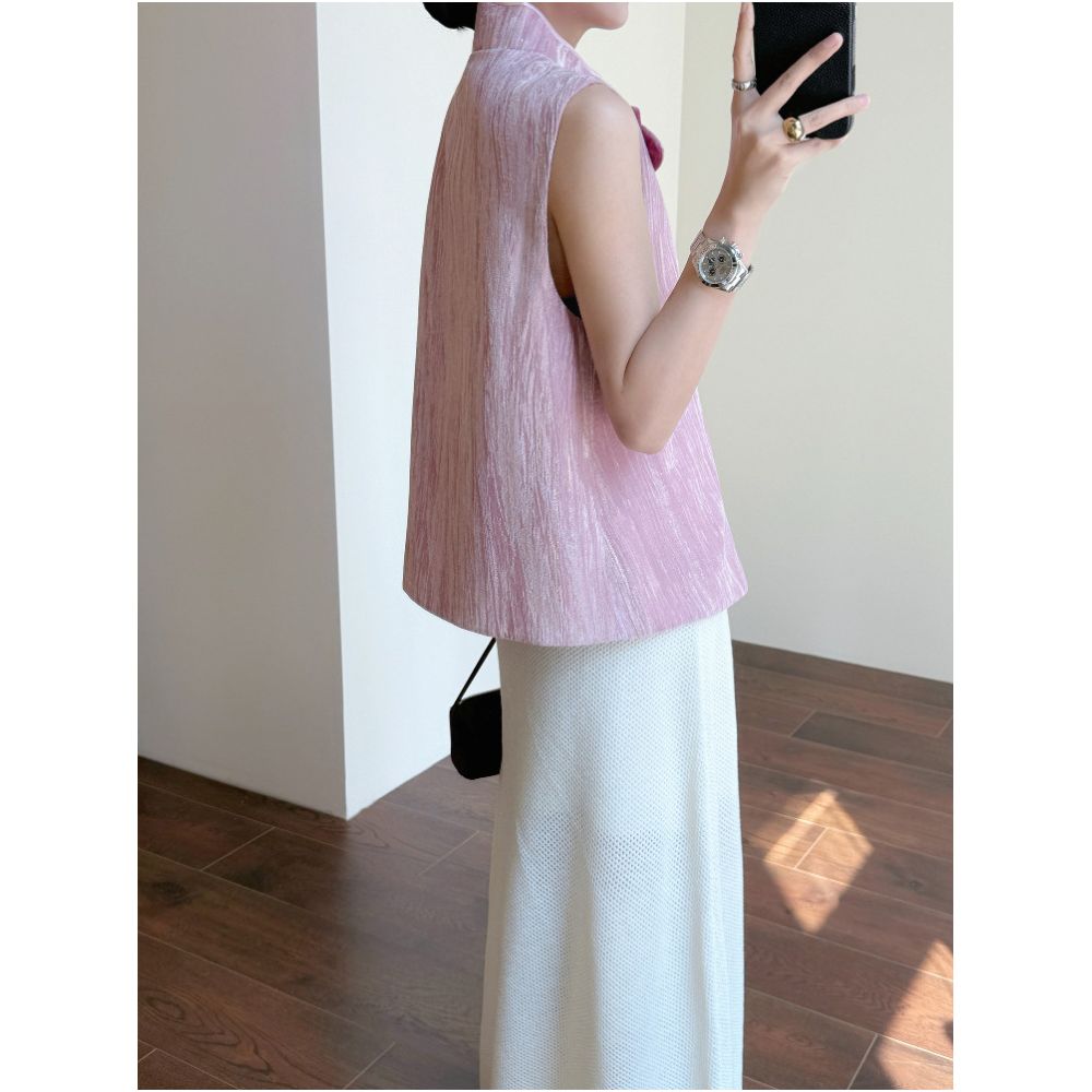 Tasyavan New Chinese Style Velvet Gold Foil Corsage Design Stand Collar Heavy Duty Three Dimensional Flowers Slimming Sleeveless Vest for Women image 4