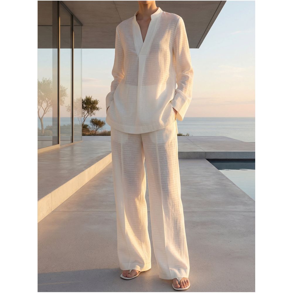 COMMON VALUE Zen Pāra White Cicada Wing Straight Leg Trousers image 2