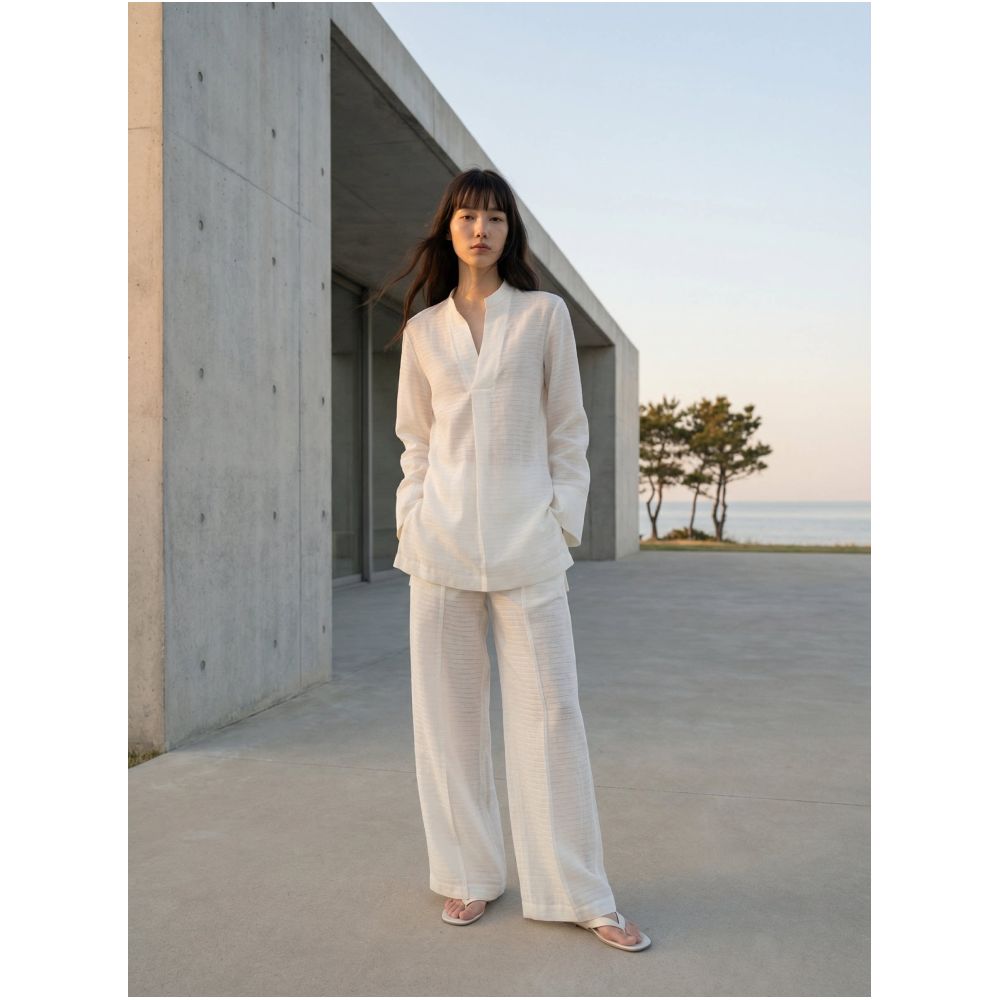 COMMON VALUE Zen Pāra White Cicada Wing Straight Leg Trousers image 3