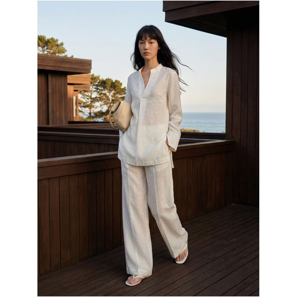 COMMON VALUE Zen Pāra White Cicada Wing Straight Leg Trousers image 4
