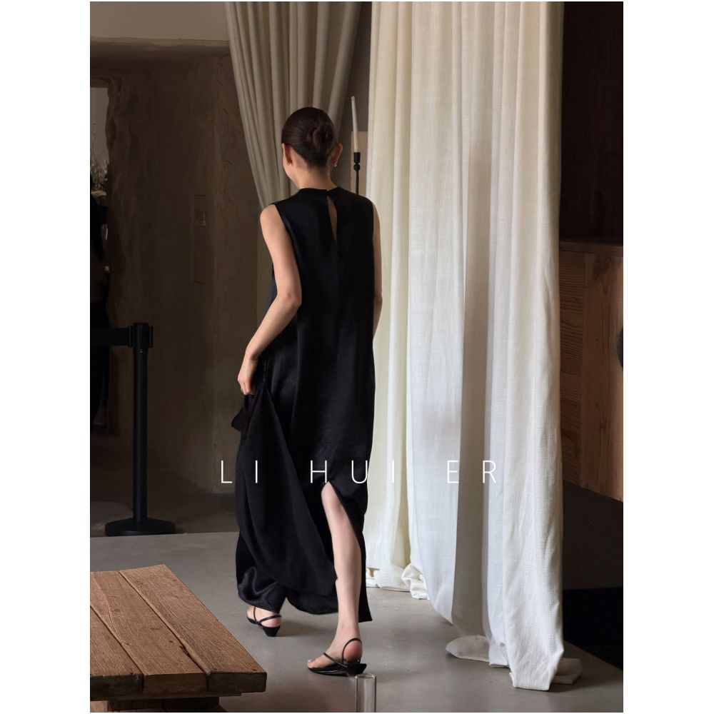 LiHuiEr 李慧儿 Absinthe Summer Acetic Acid Sleeveless V Neck Dress Super Beautiful Maternity Vest Dress image 4