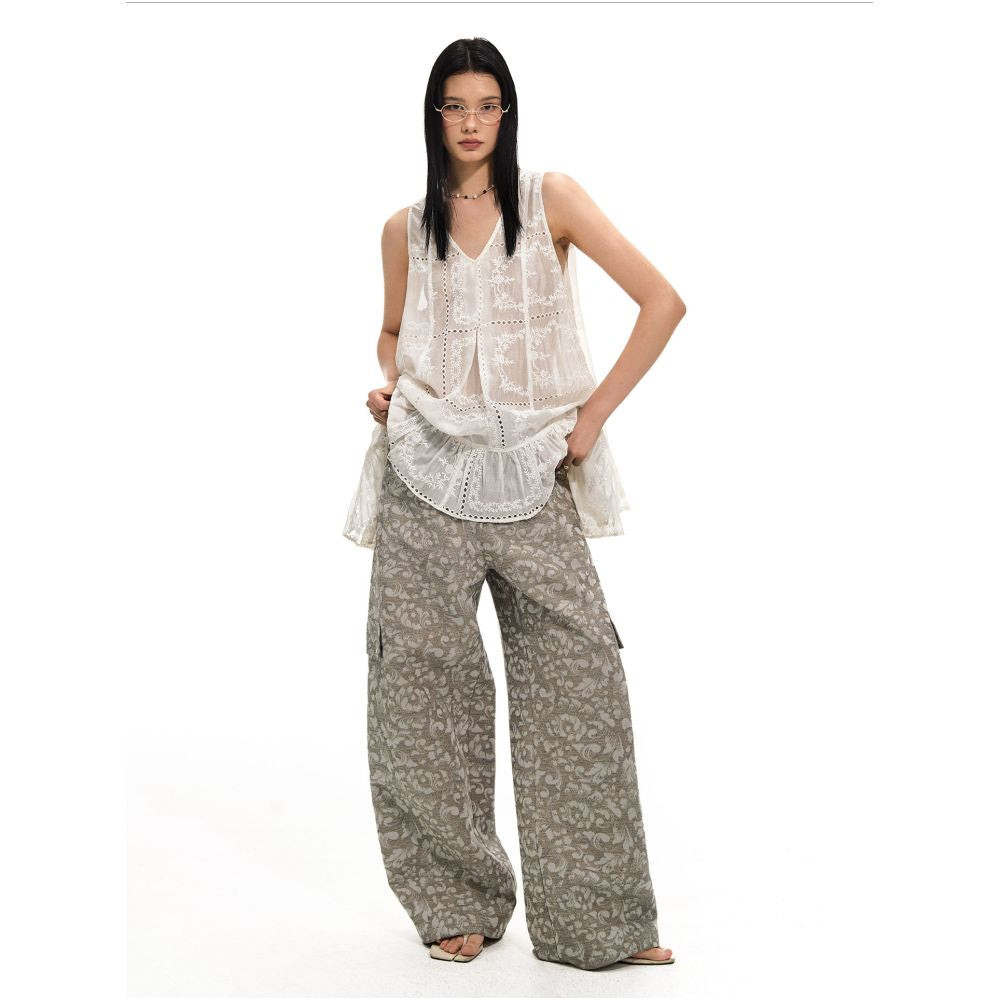 Luobian Step by Step Flower Original Designer Embroidered Shirt Vest for Women Sleeveless Hollow Out Croche Top image 1
