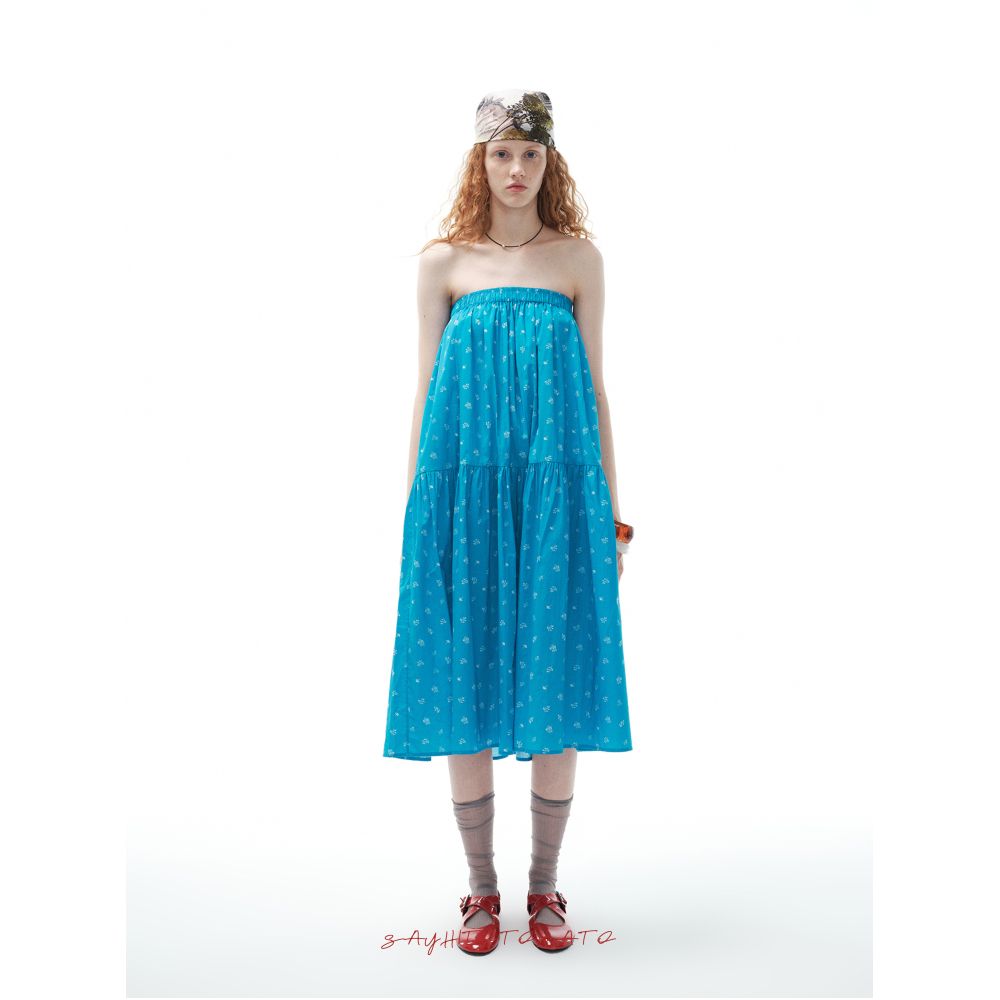 Sayhitotomato floral print gathered elastic waist cotton maxi skirt with a full hem image 3