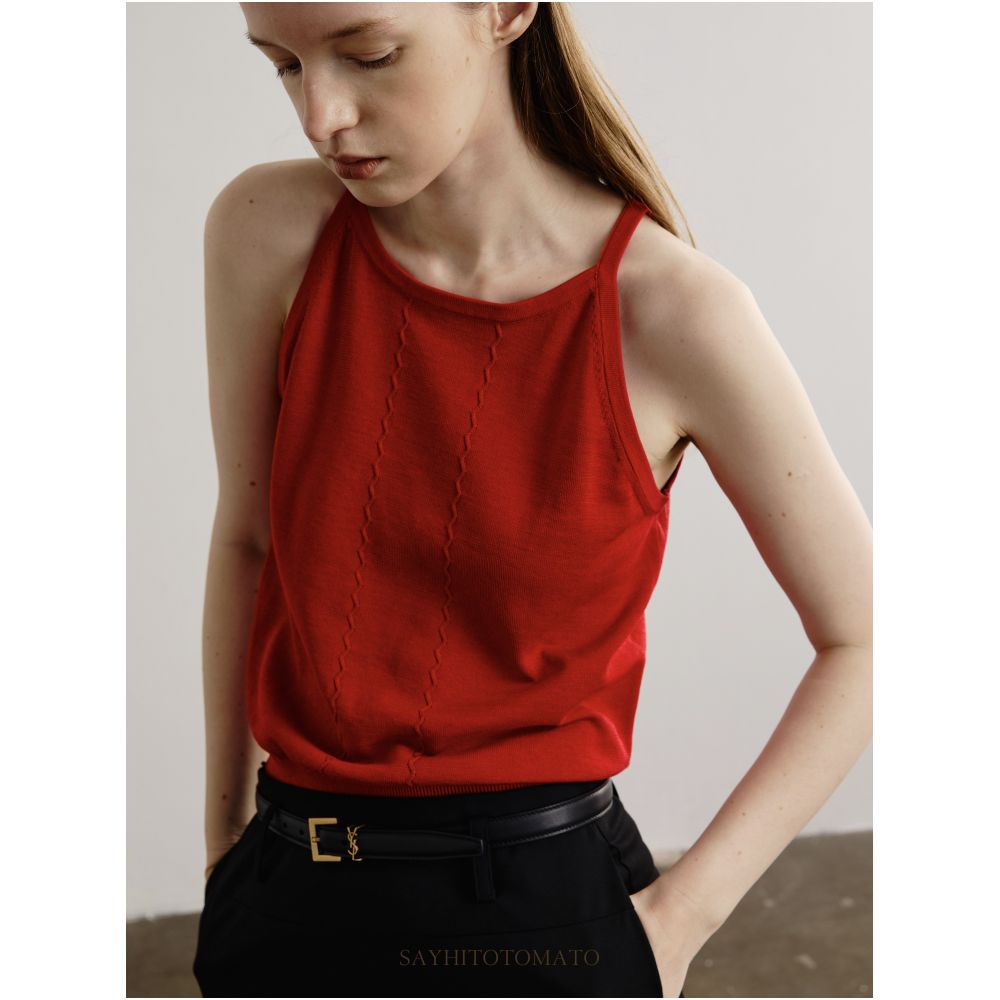 Sayhitotomato Embracing the Blazing Sun Silk Linen Cotton Close fitting Breathable Halter Neck Vest Inner Layer Knitted Camisole image 0