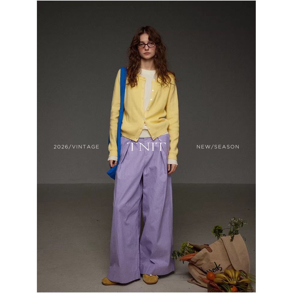 TNIT Retro Purple Suit Casual Wide Leg Pants Women s 2026 Spring High Waisted Loose Fitting Relaxed Style Pants image 1