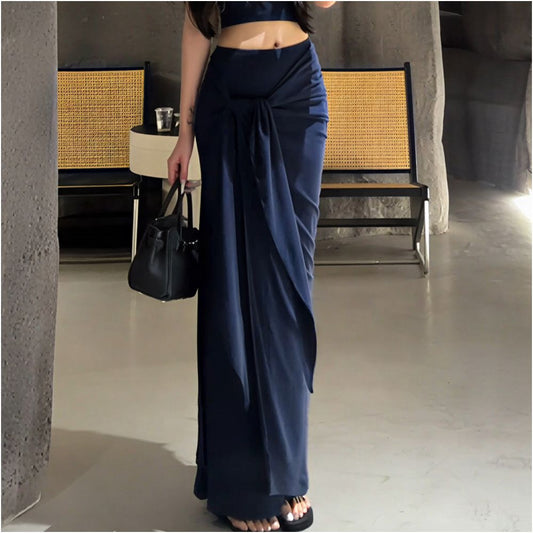 2025 Autumn New Slimming Tie Waist Design Midi Skirt for Women French Style Versatile Fashionable and Elegant Bodycon Long Skirt image 0
