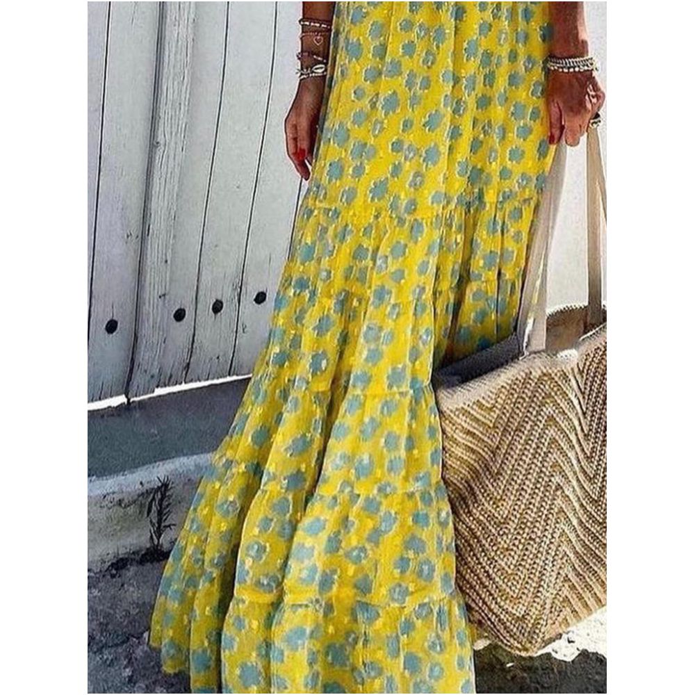 In Stock Summer long skirt ankle length Chanel style high waisted yellow floral print women s skirt unique design image 3