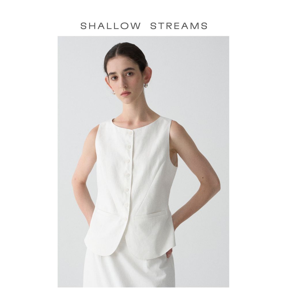 Dimple Sea French Old Money Style Pure Linen Vest Adjustable Waist Defining Elegant Tank Top with Stylish Design for Summer image 1