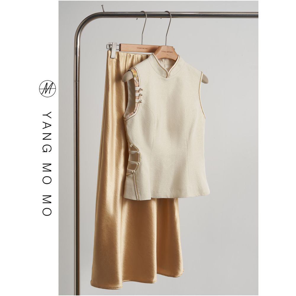 New Chinese style minimalist design slim fit waist hollowed out top and skirt set for women 2026 summer new style image 1
