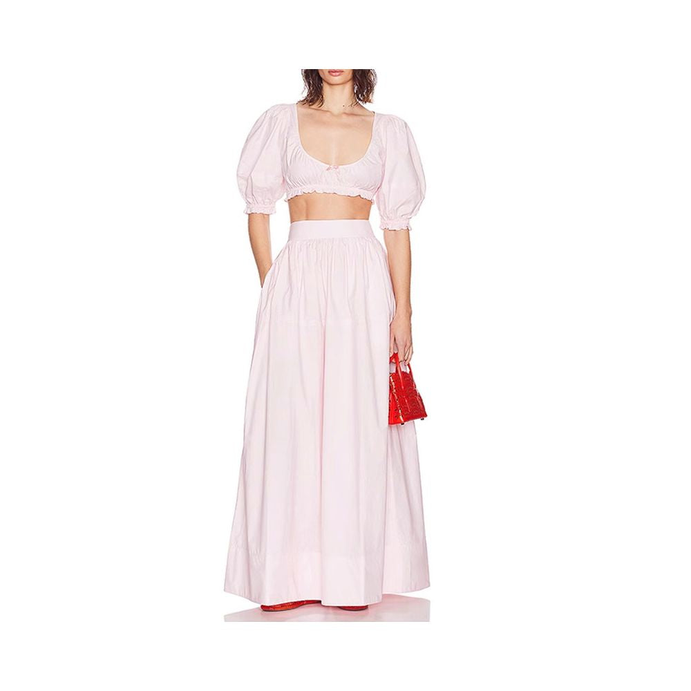 Hoskelsa blogger s same French vacation style youthful puff sleeved crop top and high waisted skirt set by Yi Mengling image 1