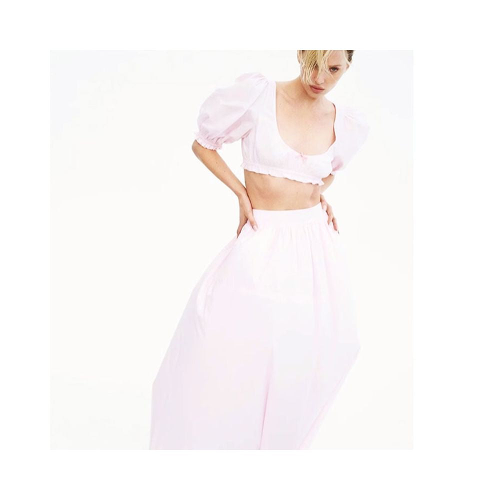 Hoskelsa blogger s same French vacation style youthful puff sleeved crop top and high waisted skirt set by Yi Mengling image 4