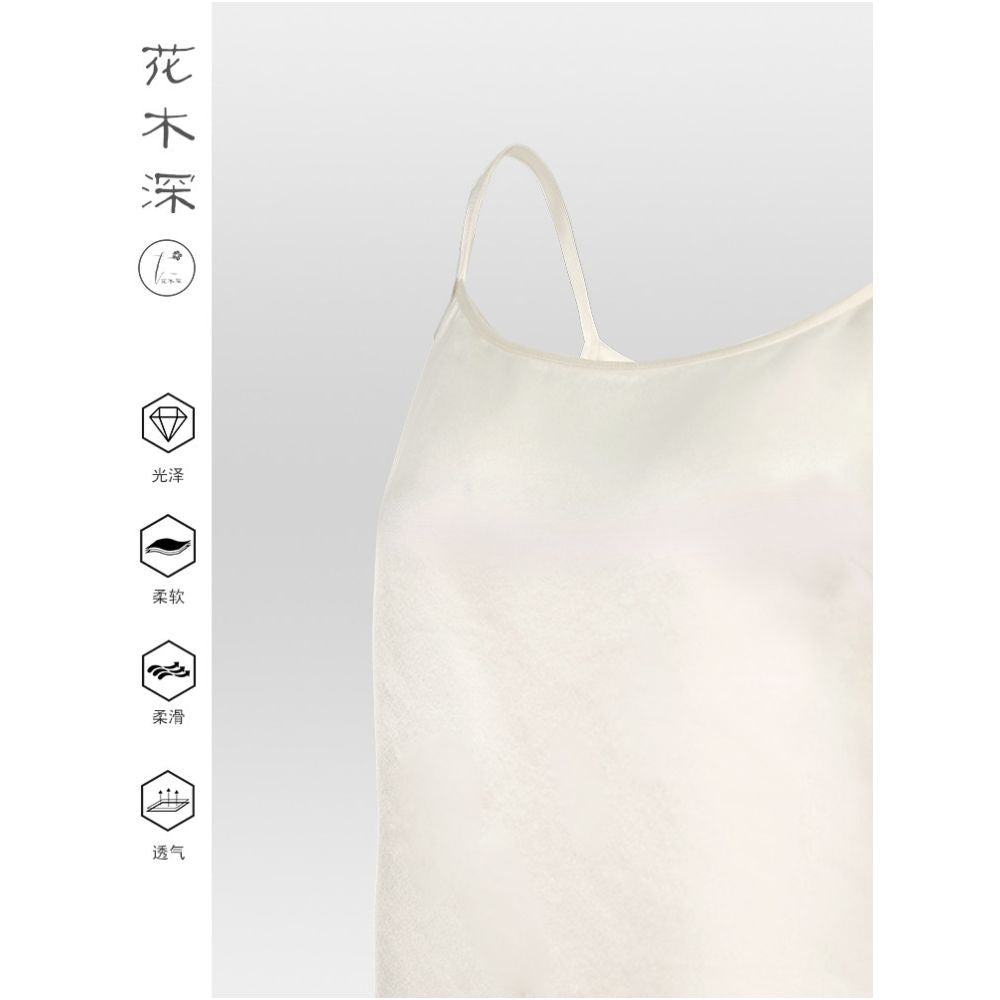 Floral white halter top women s inner layer 2026 new style acetate satin base Chinese style sleeveless tube top image 3