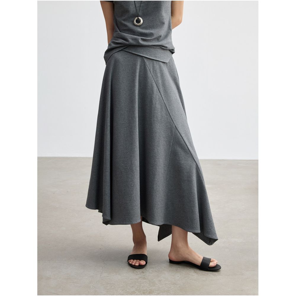 JUSLIN 100 Cotton Asymmetrical Raglan Sleeve Off Shoulder Short Sleeve Top Layered A Line Skirt Set M0401 image 4