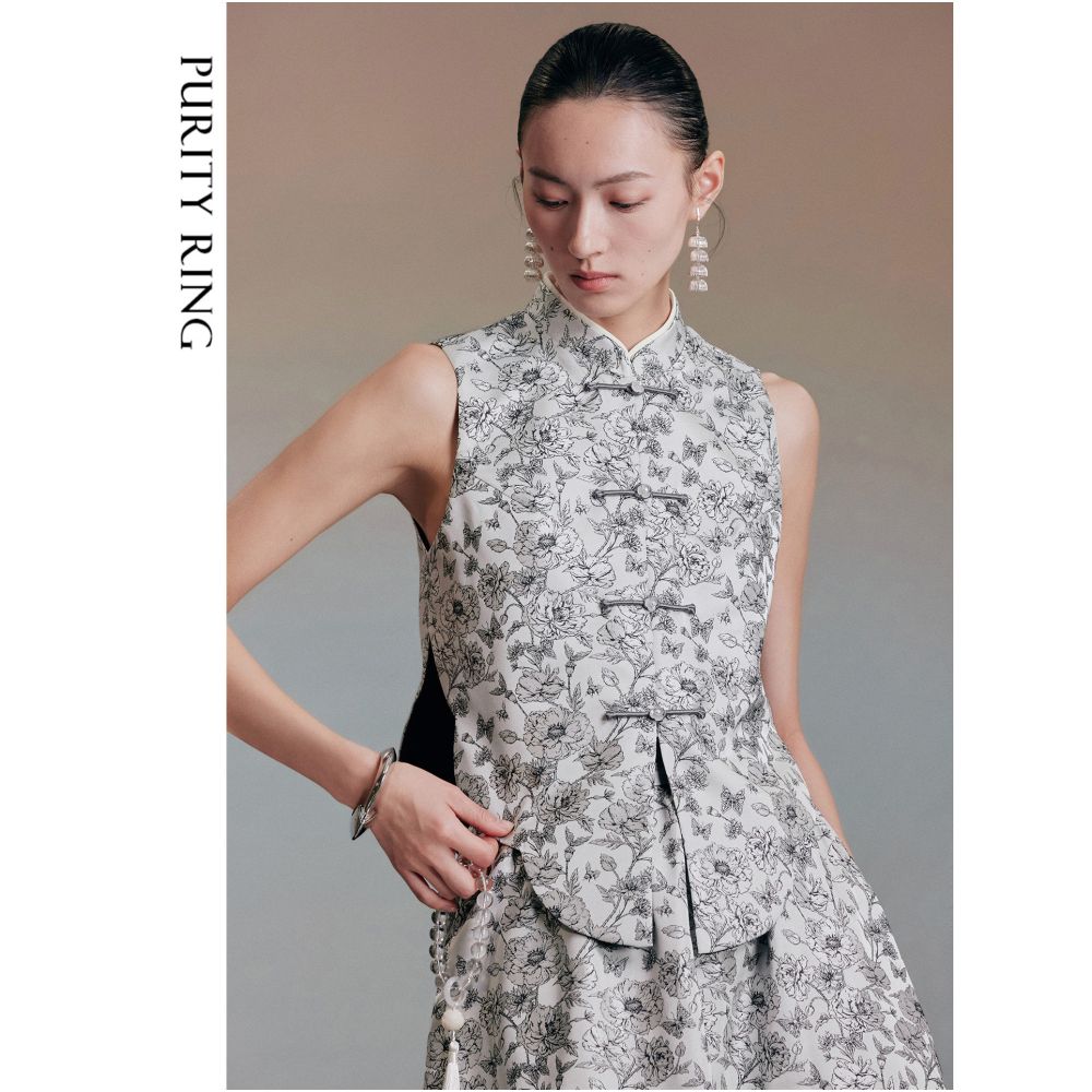 PURITY RING Elegant Oriental Style New Chinese Style Waist Shaped Jade Button Vest and Skirt Set image 3