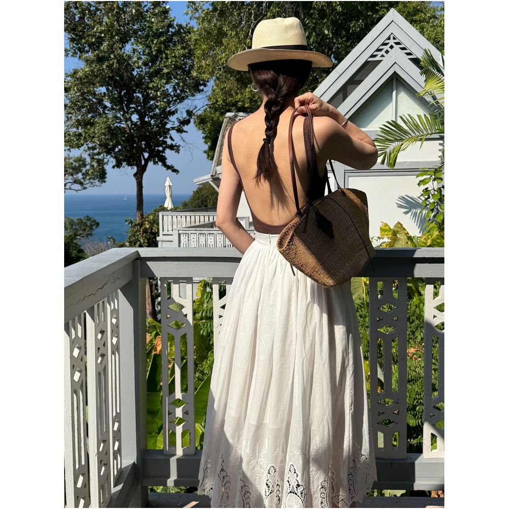 Krocchi Resort Style White Embroidered Midi Skirt Women s 2025 Spring Summer Hollow out Skin friendly Breathable A line High waisted Midi Skirt image 4