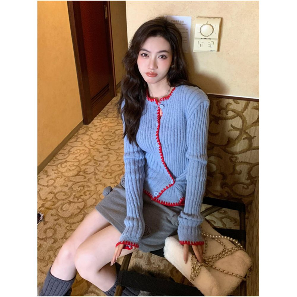 LIHEYU Autumn Winter New Color Block Lace Striped Knit Sweater for Women Korean Style Irregular Side Button image 0