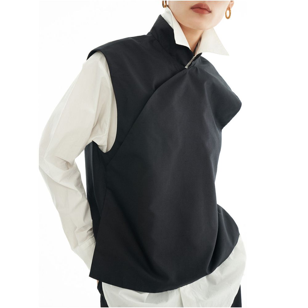 ASAYA6616 – Noir Sculpt Mandarin Vest 🖤✨