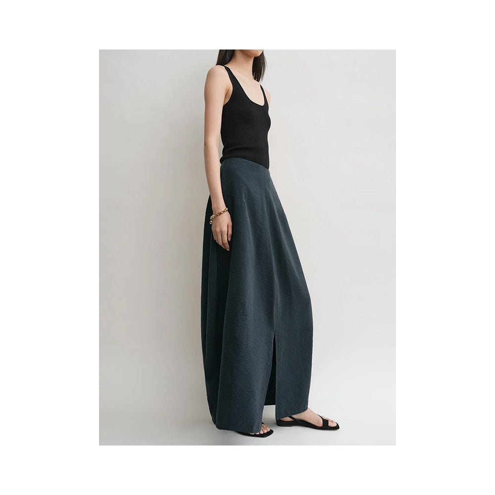 Tot silk midi skirt with a flowing drape pleated hem a unique and sophisticated design featuring a tulip shaped hem for summer image 0