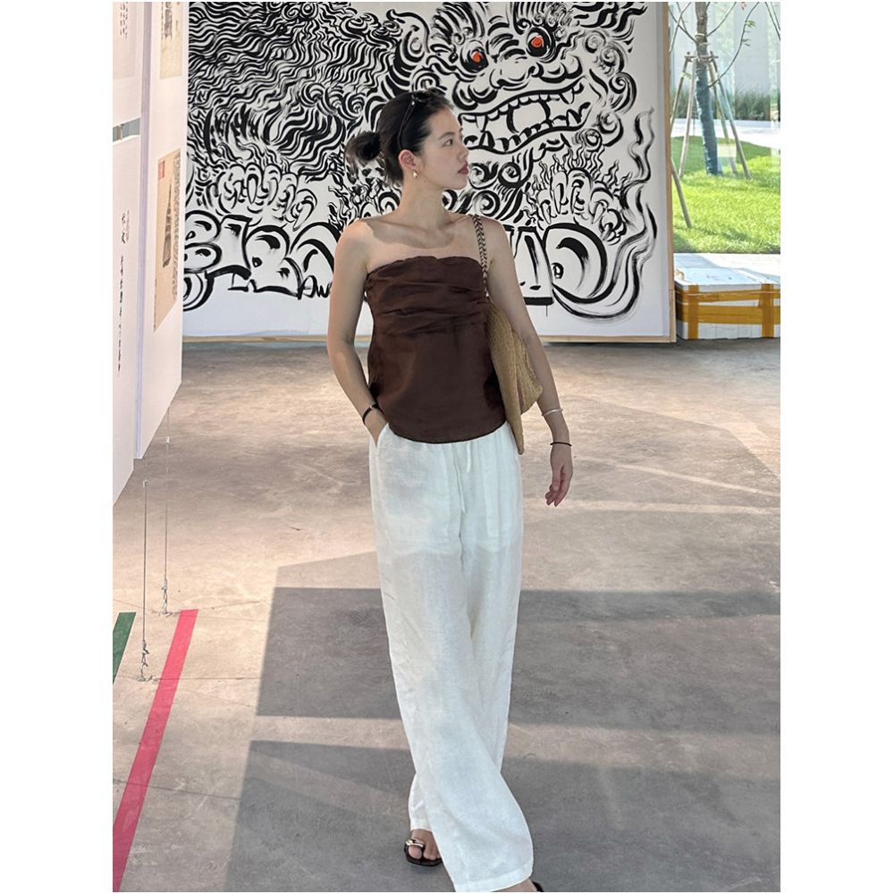 CML Cleanfit Natural Linen Wrinkled Bandeau Top Slim Fit Slimming and Slightly Sexy Summer Tank Top image 2