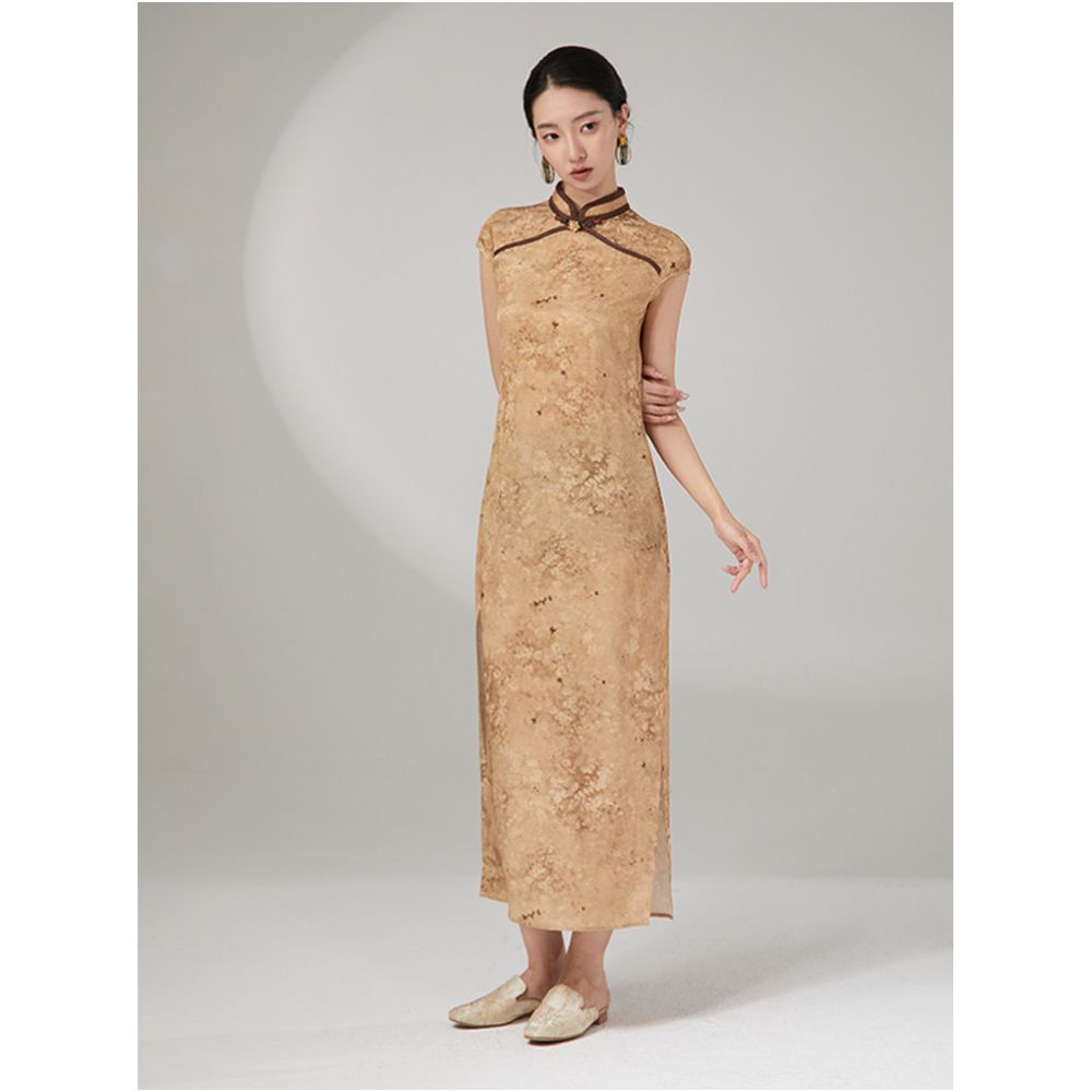 Anytime New Chinese Style Xiangyun Yarn Jacquard Pattern Cheongsam Print Long Dress for Women 2025 Summer New Arrival image 1
