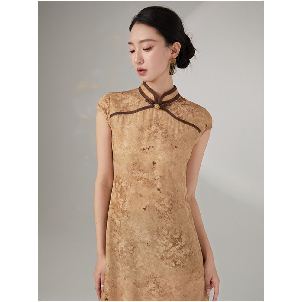 Anytime New Chinese Style Xiangyun Yarn Jacquard Pattern Cheongsam Print Long Dress for Women 2025 Summer New Arrival image 2