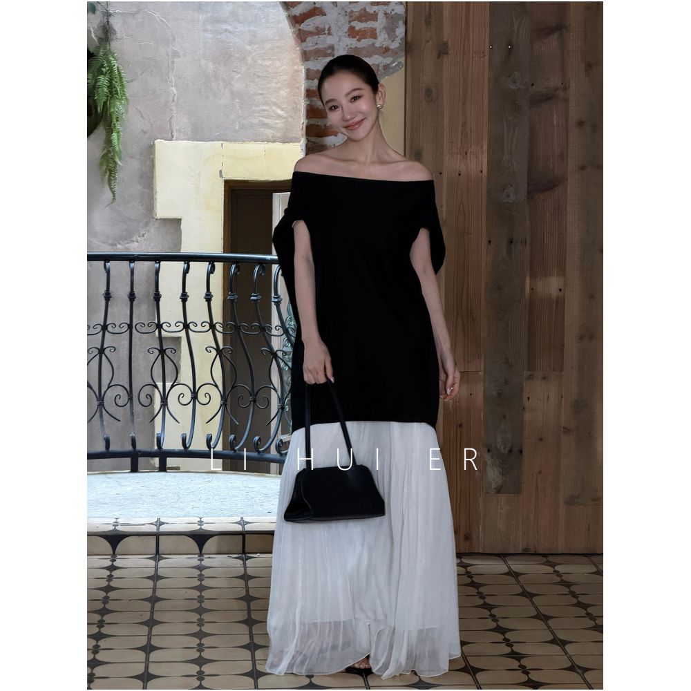 LiHuiEr Cannes Evening Breeze Salty and Mature Off Shoulder T Shirt for Women Minimalist Commuter Outfit Top image 3