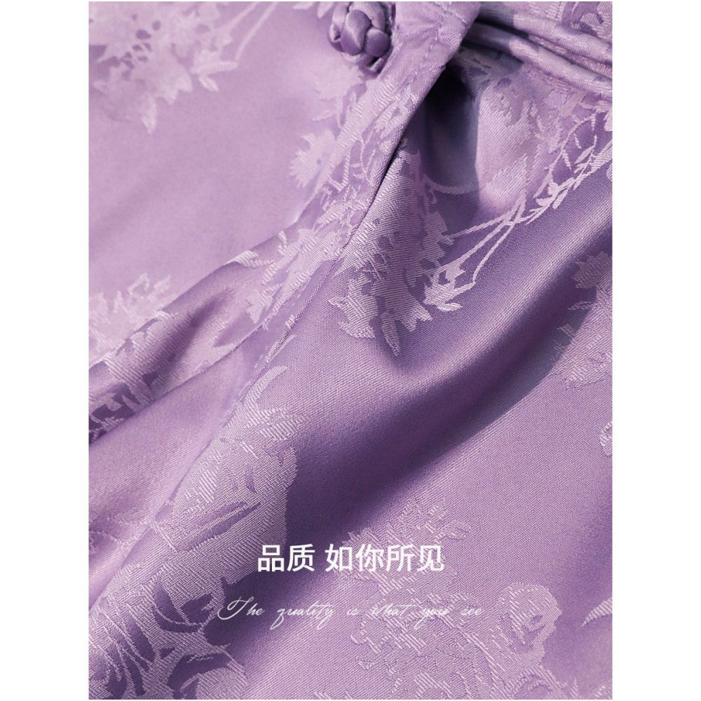 COCOBELLA New Chinese Dark Pattern Jacquard Satin Shirt Women s Side placket Button Top SR3061B 2 image 5