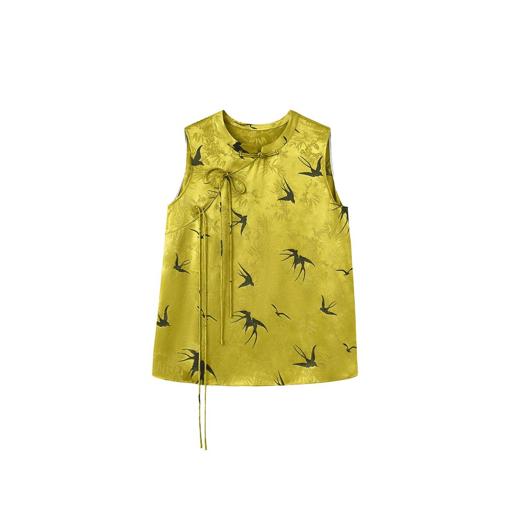 Ruyi Lianyun summer outfit new standing collar slanted collar lace up sleeveless shirt women s new Chinese style retro jacquard top image 5
