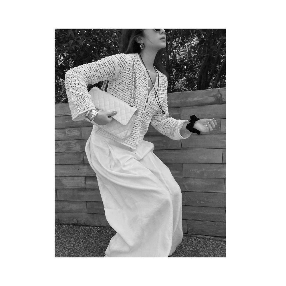 2025 Spring New Gentle Style Design Hollow Knitted Cardigan Lazy Style High End Top Design image 2