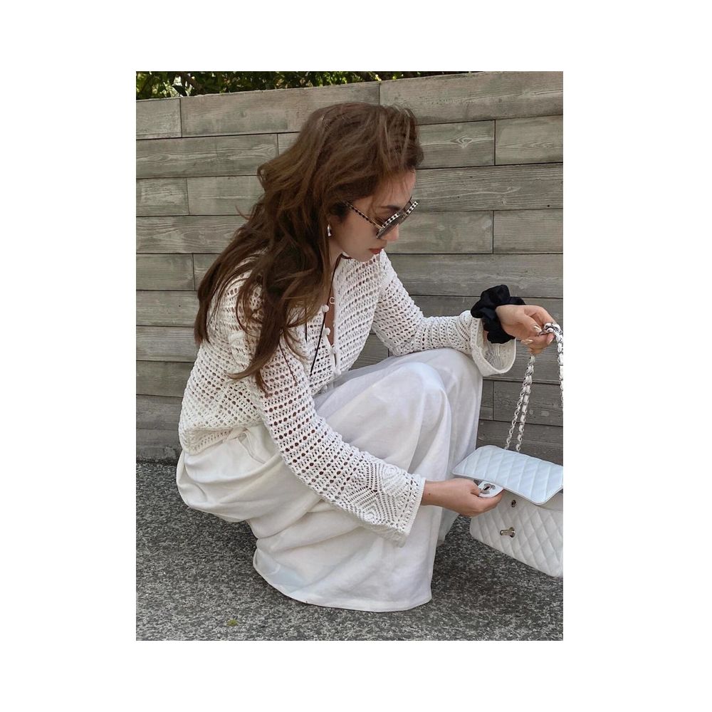 2025 Spring New Gentle Style Design Hollow Knitted Cardigan Lazy Style High End Top Design image 0