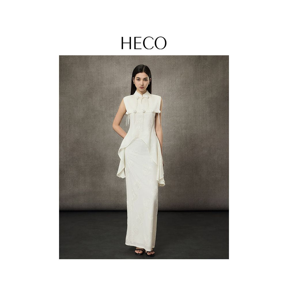 Jing Tian Same HECO Heavenly Fairy New Chinese style Small Stand Collar Acetate Wave Edge Tank Top for Actress Elegant Top image 3