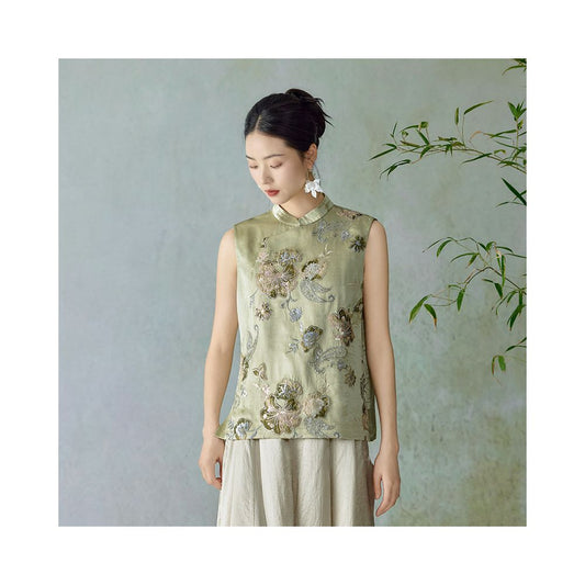 ASAYA6664 – Celadon Blossom Embroidered Vest 🌿🪷