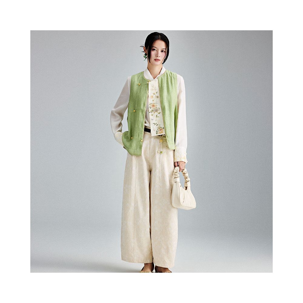 Moyu Spring Summer New Collection Fresh and Elegant Jacquard Satin Jacket with New Chinese Embroidered High End Vest Top image 3