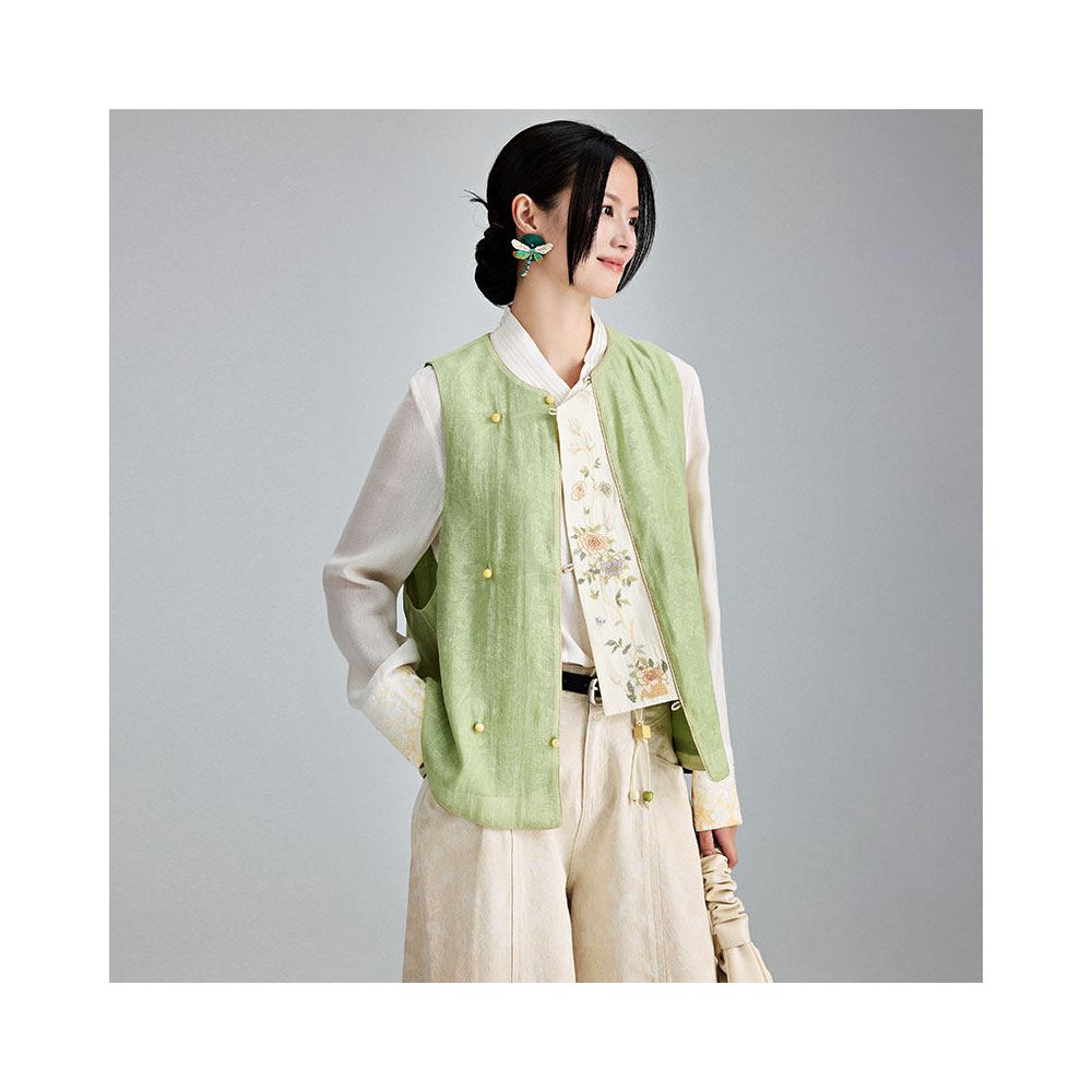 Moyu Spring Summer New Collection Fresh and Elegant Jacquard Satin Jacket with New Chinese Embroidered High End Vest Top image 4