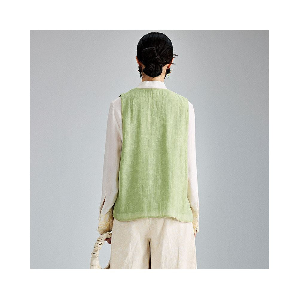 Moyu Spring Summer New Collection Fresh and Elegant Jacquard Satin Jacket with New Chinese Embroidered High End Vest Top image 5