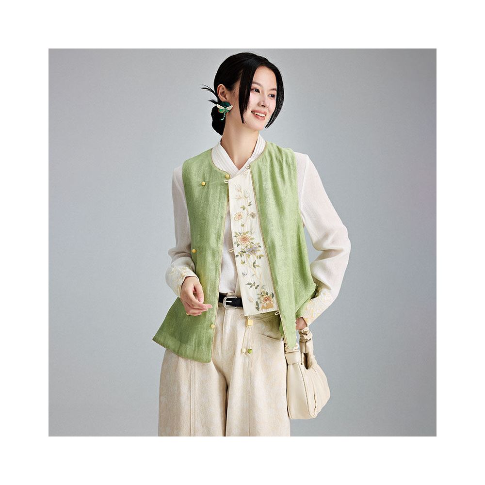 Moyu Spring Summer New Collection Fresh and Elegant Jacquard Satin Jacket with New Chinese Embroidered High End Vest Top image 0