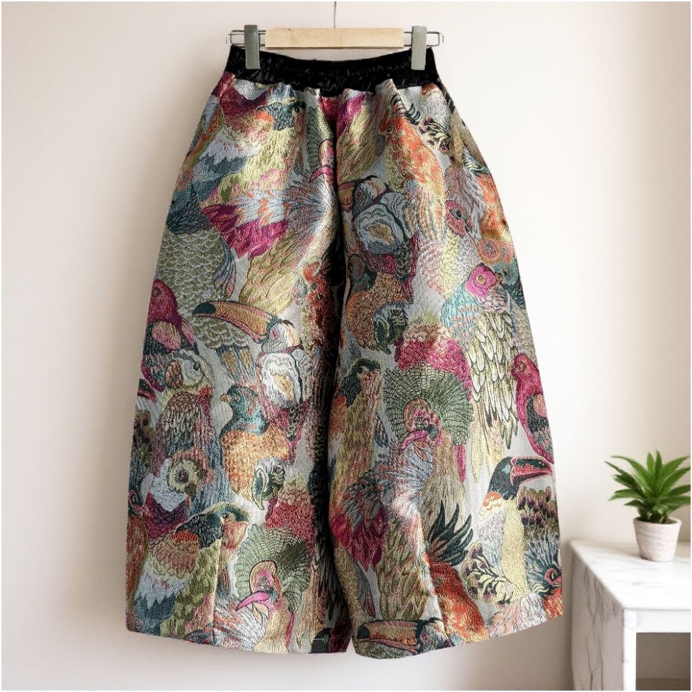 Chinese style jacquard elastic high waisted wide leg pants for women new Chinese style unique loose fit flesh covering slimming versatile flower bud casual pants image 1