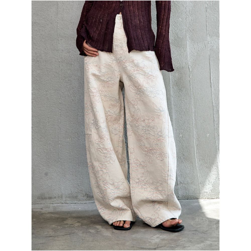 Luobian icing on the cake original design retro embroidered jeans autumn new loose wide leg pants image 1