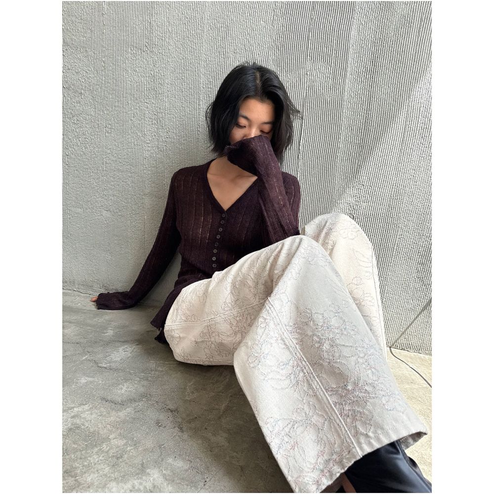 Luobian icing on the cake original design retro embroidered jeans autumn new loose wide leg pants image 2