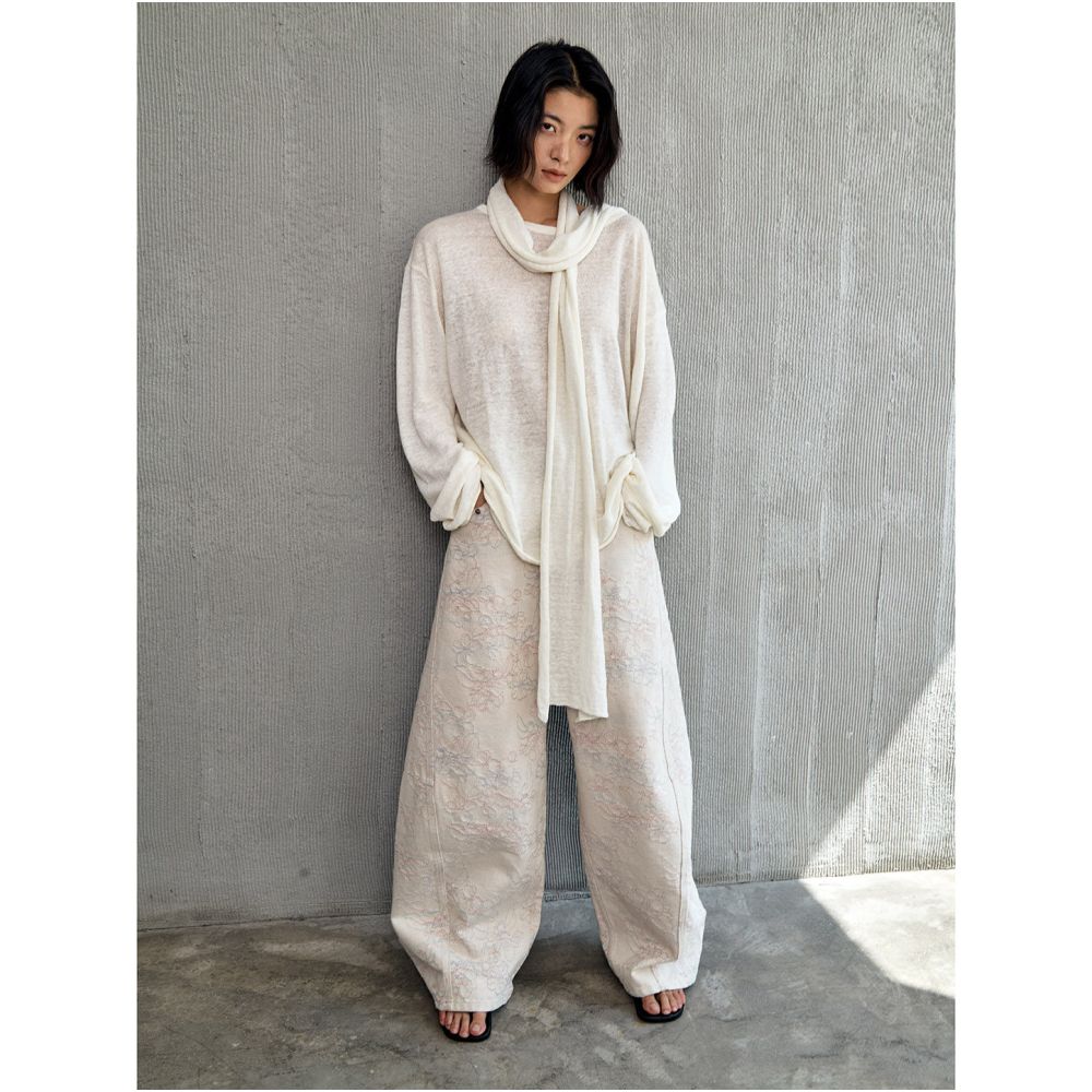 Luobian icing on the cake original design retro embroidered jeans autumn new loose wide leg pants image 3