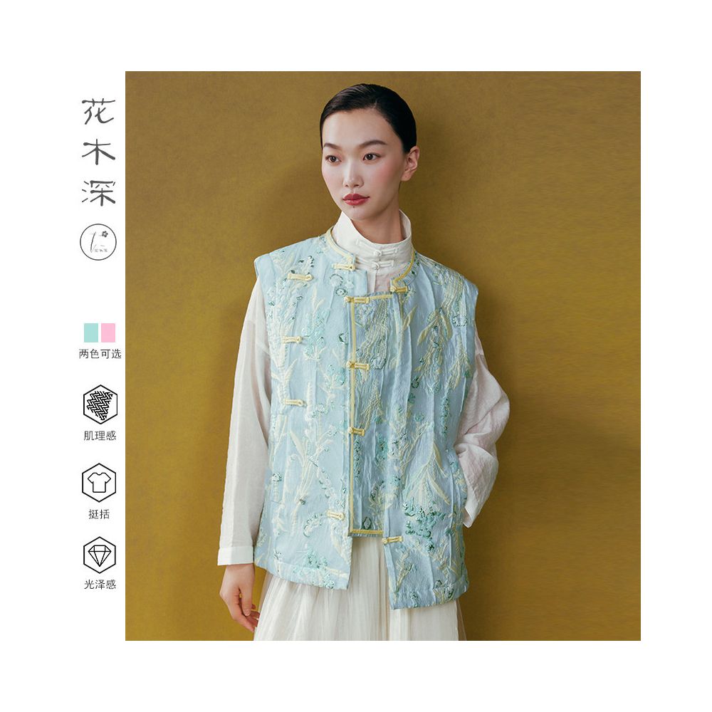 Blogger s same style flower and tree deep new Chinese cotton vest for women women s new style external shoulder Chinese style vest jacket image 2