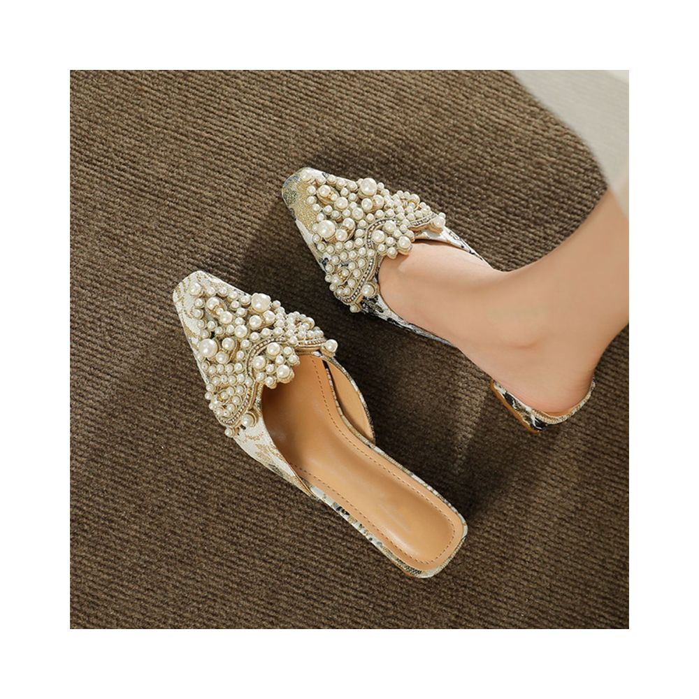 Showcasing charming charm Introverted yet bold exuding an extraordinary aura Embroidered silk M ller shoes high heels sandals women s summer image 2