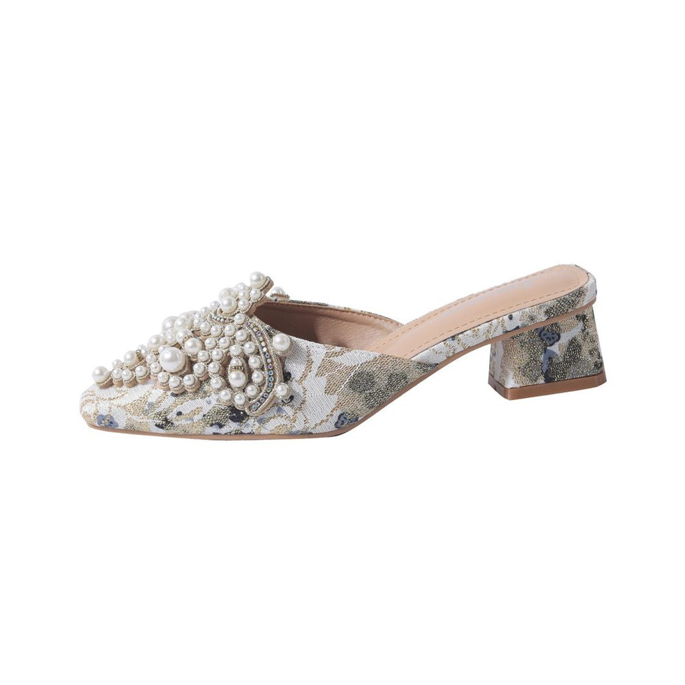 Showcasing charming charm Introverted yet bold exuding an extraordinary aura Embroidered silk M ller shoes high heels sandals women s summer image 3